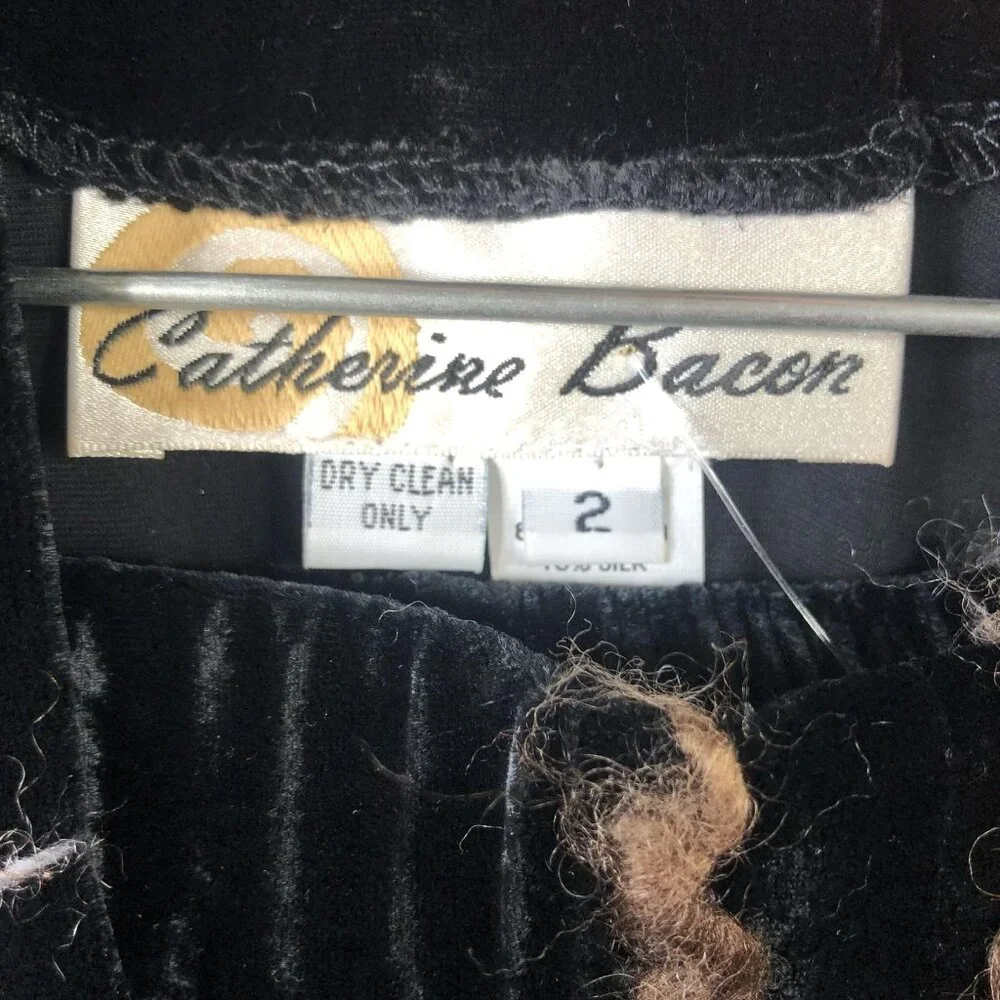 Catherine Bacon Jacket Pants Set Women M Black Velvet Striped Button Art To Wear